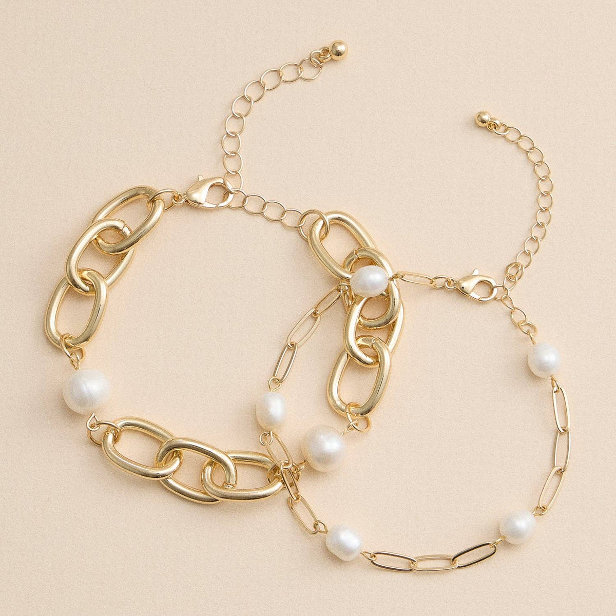 Gold and Freshwater Pearl Layered Bracelet Set