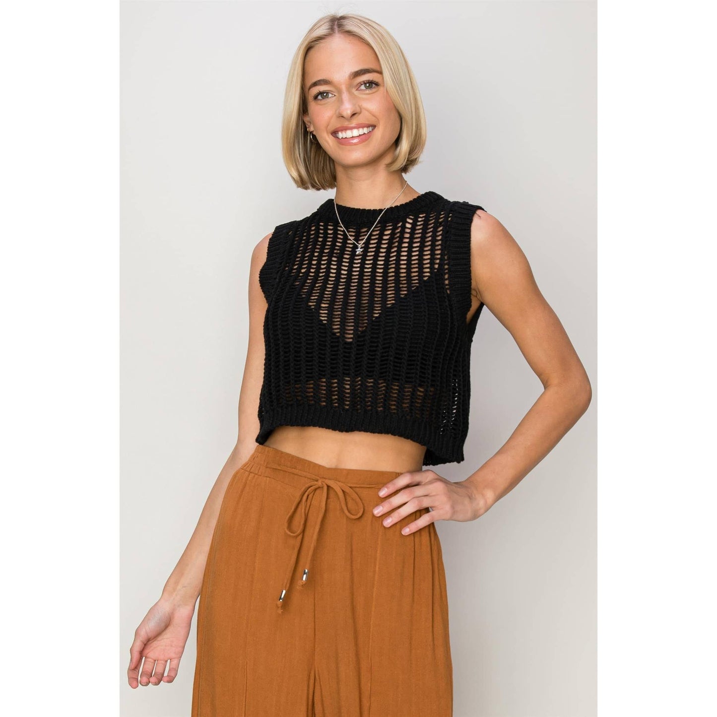 Open Stitch Sweater Crop Top