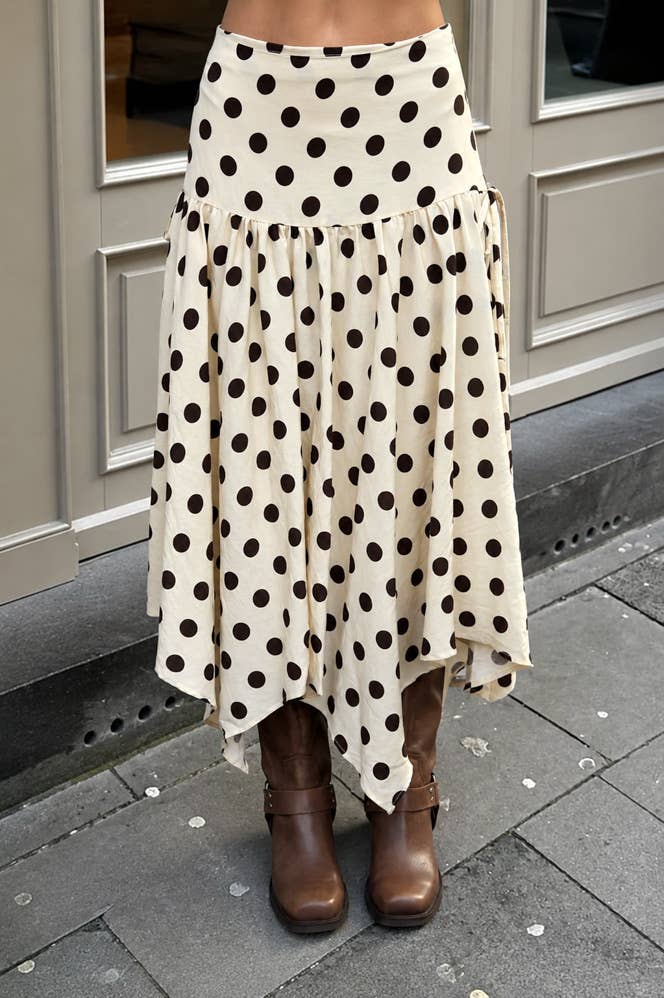 Josephine Polka Dot Drop Waist Midi Skirt
