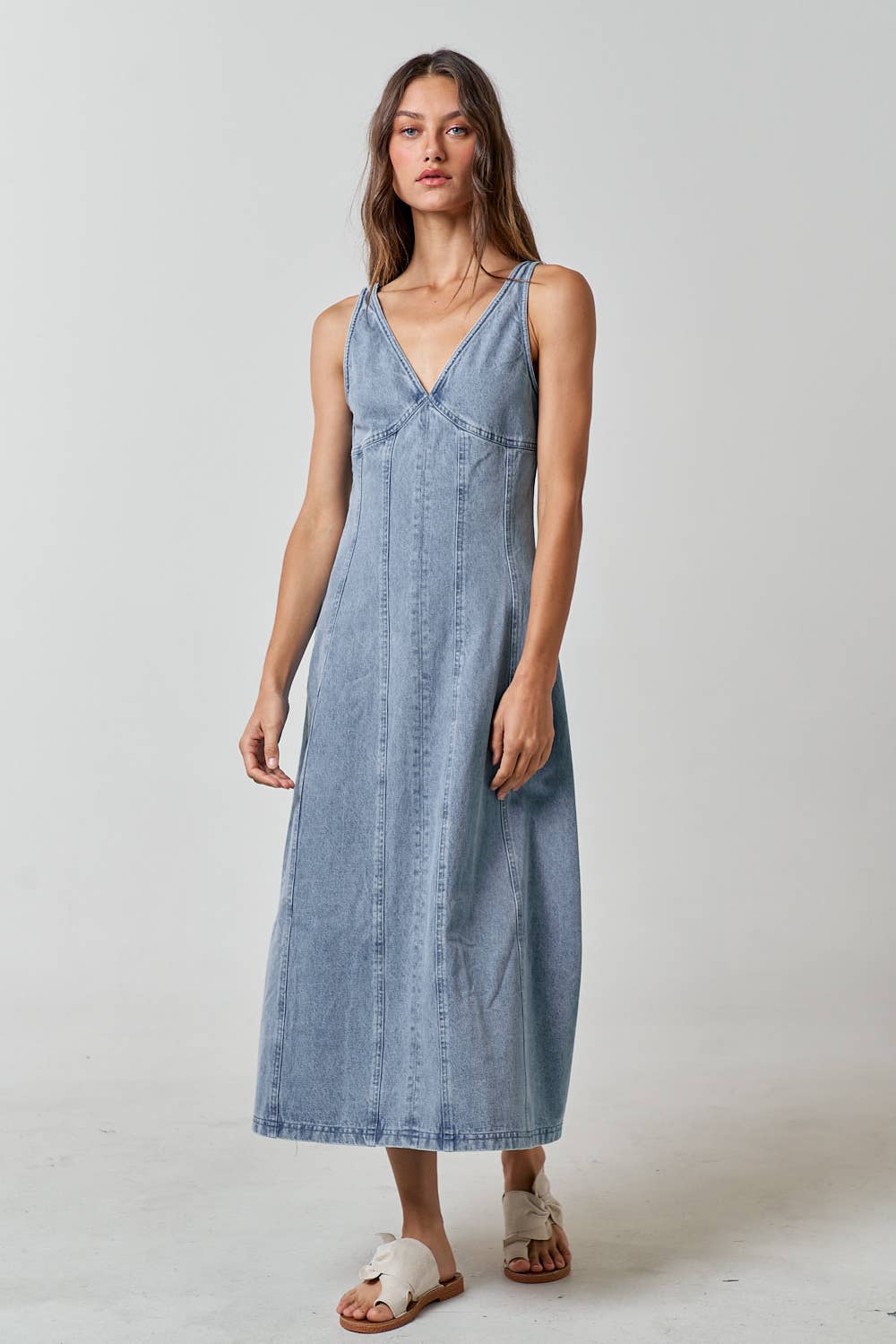 Tara V-Neck Denim Sleeveless Maxi