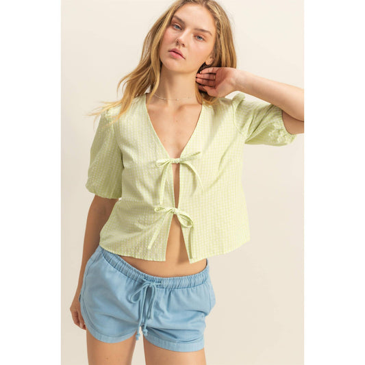Gingham Bow Tie Blouse