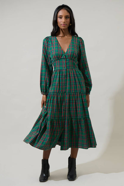 Jace Plaid Button Down Midi Dress