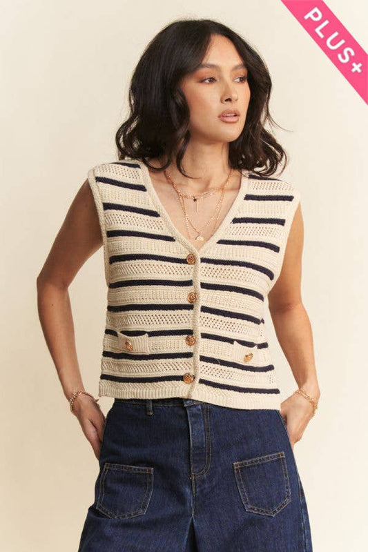 Striped Sleeveless Knit Sweater Vest