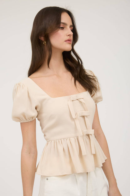 Sweet Serenade Puff Sleeve Peplum Top