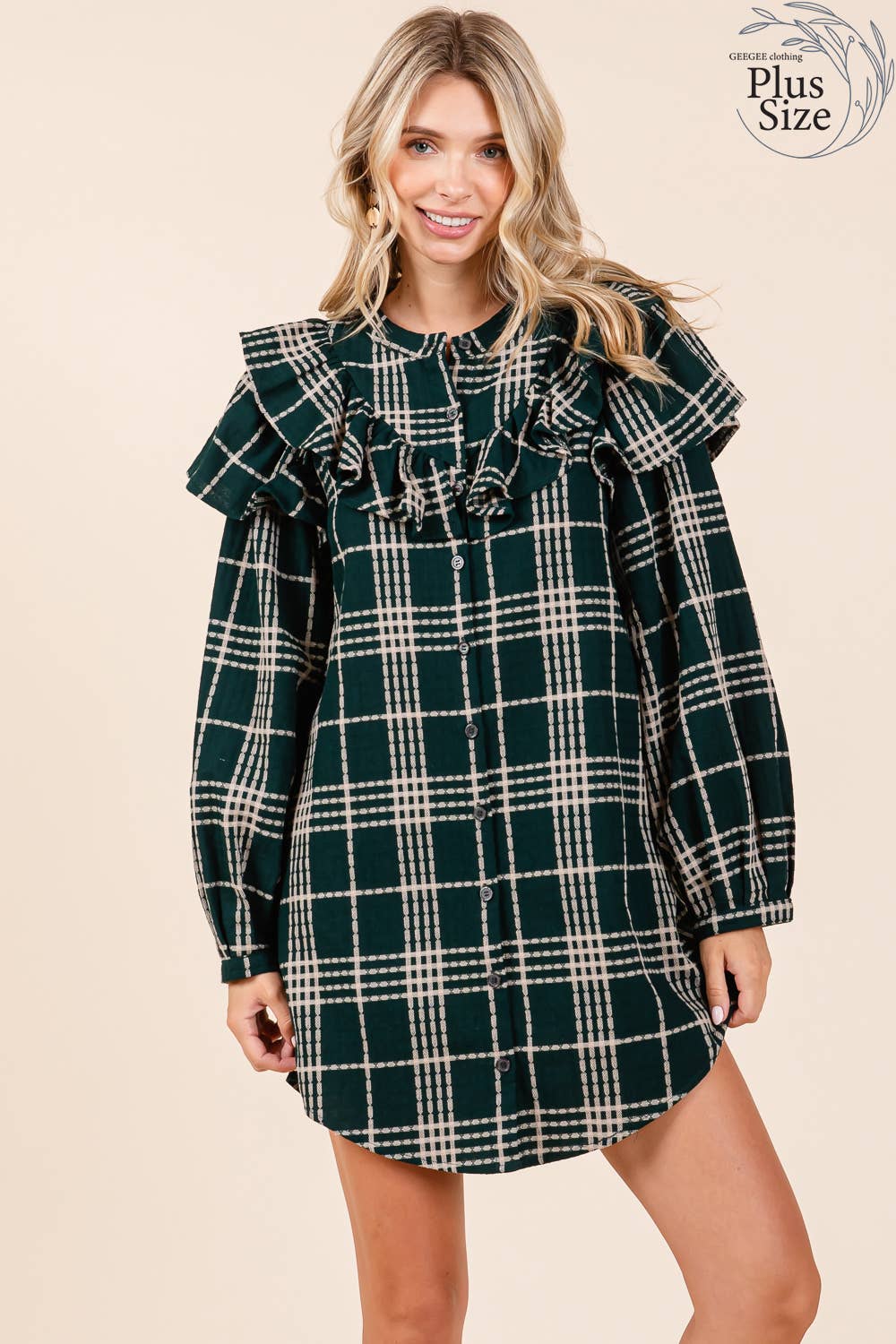 Dani Plaid Ruffled Shirt Mini Dress