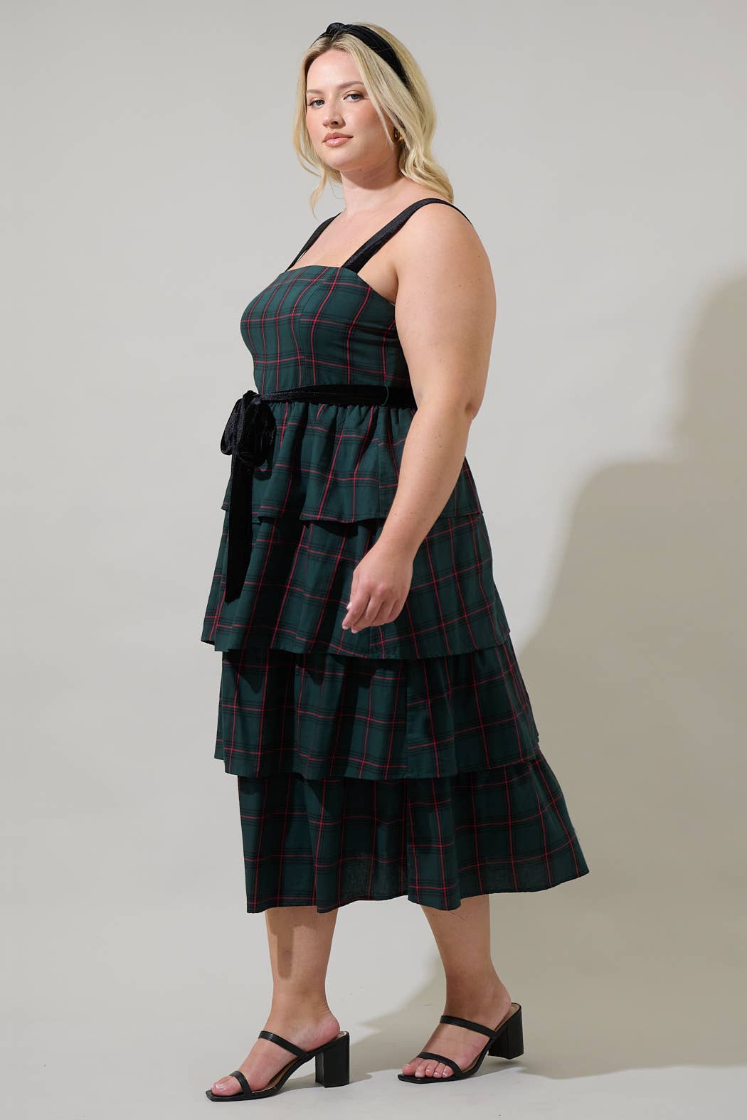 Brook Plaid Tiered Midi Dress