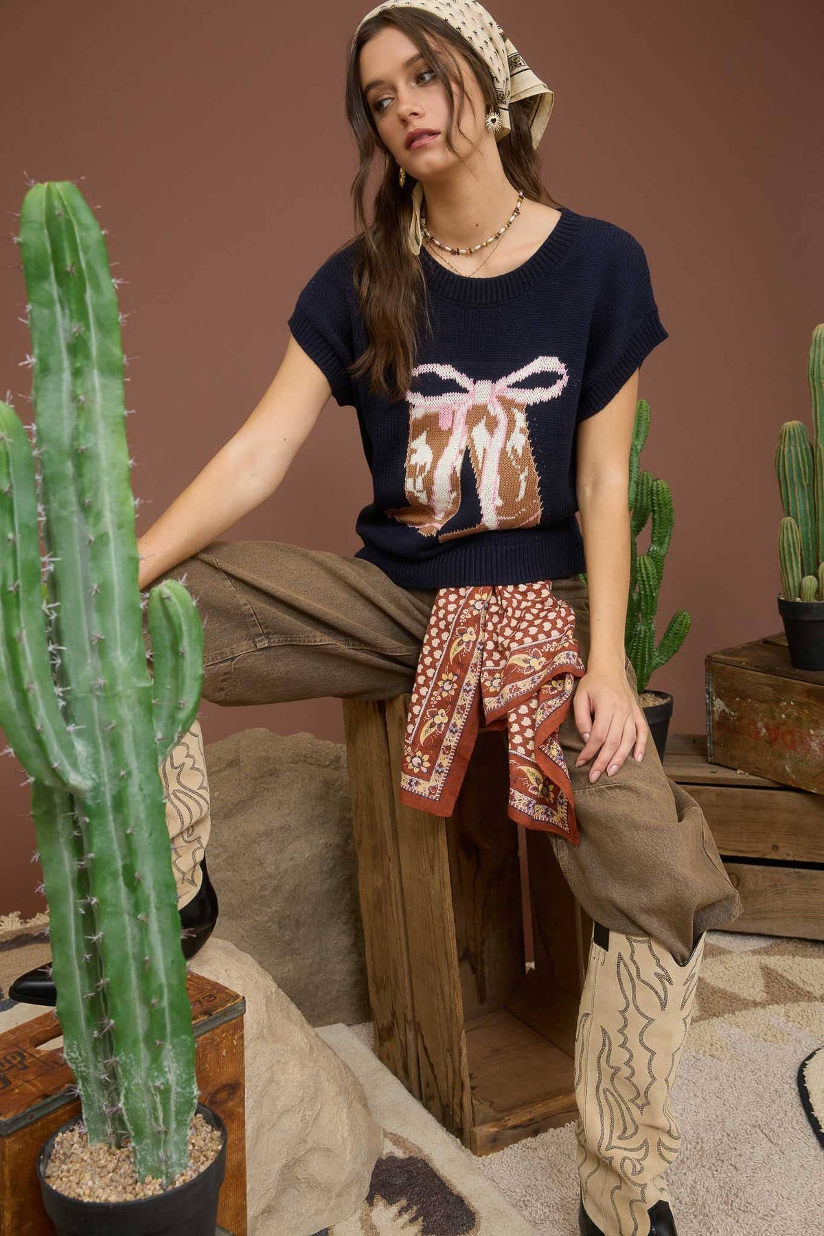 Boot Bow Knit Sweater