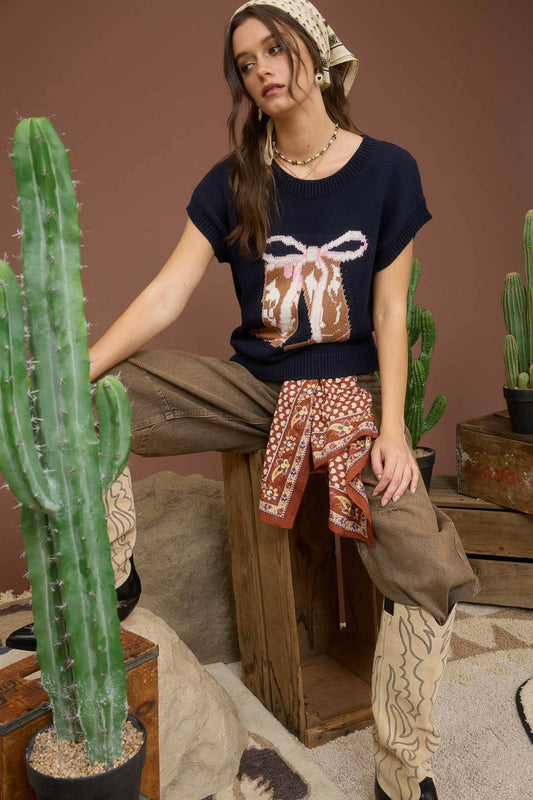 Boot Bow Knit Sweater
