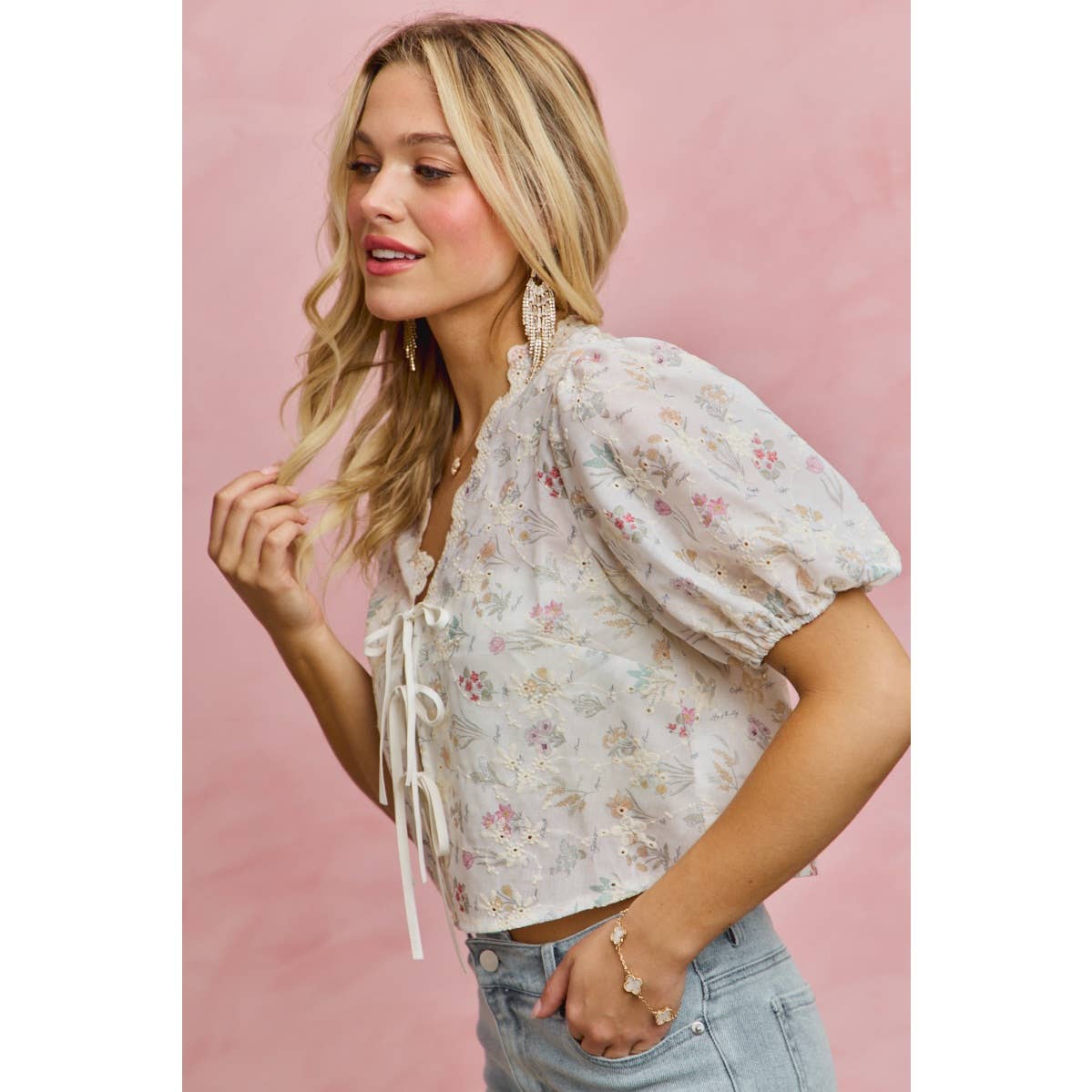 Meadow Bloom Tie Front Top