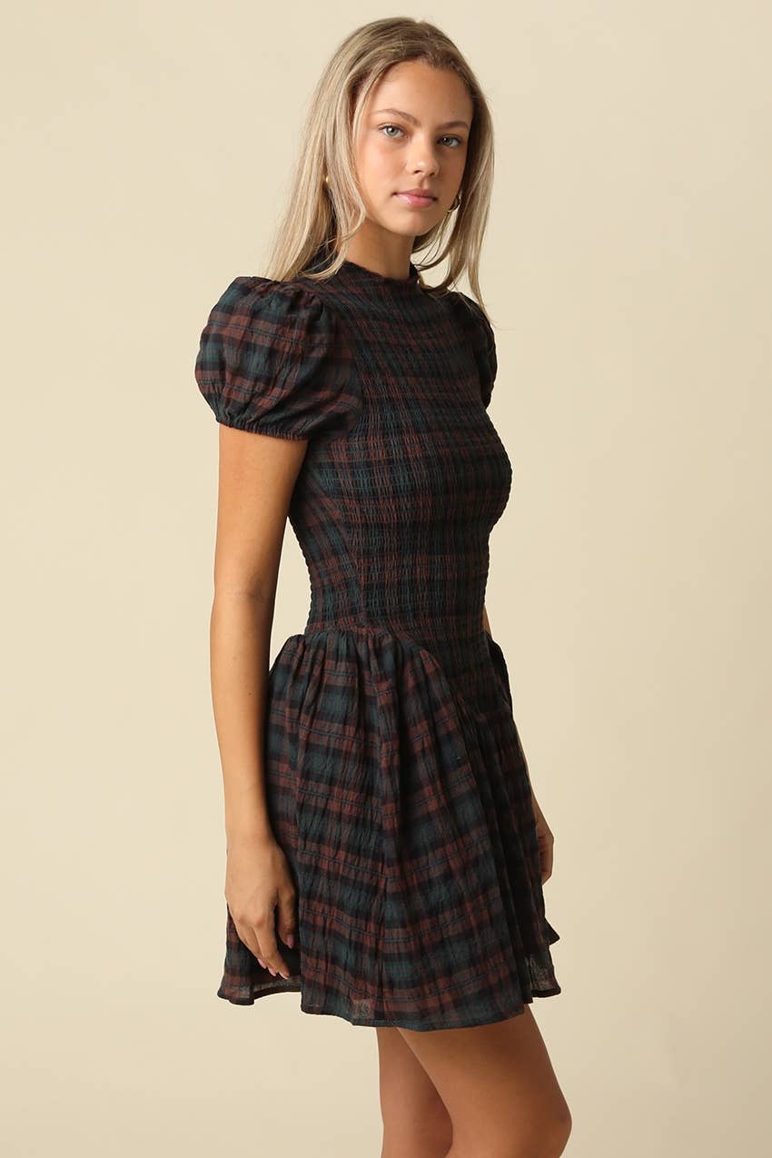 Rowan Plaid Smocked Mini Dress
