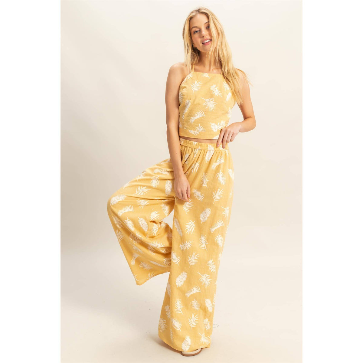 Tropical Leaf Wide-Leg Pant