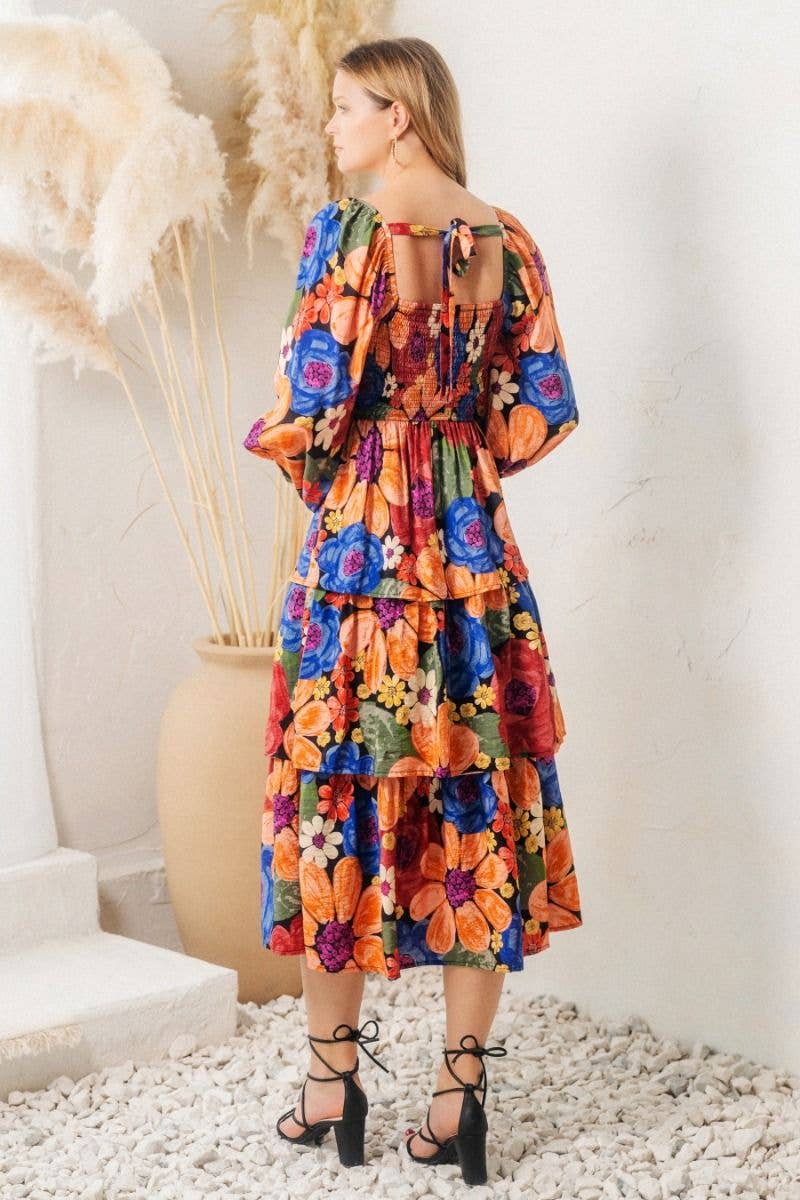 Penelope Floral Ruffle Midi Dress