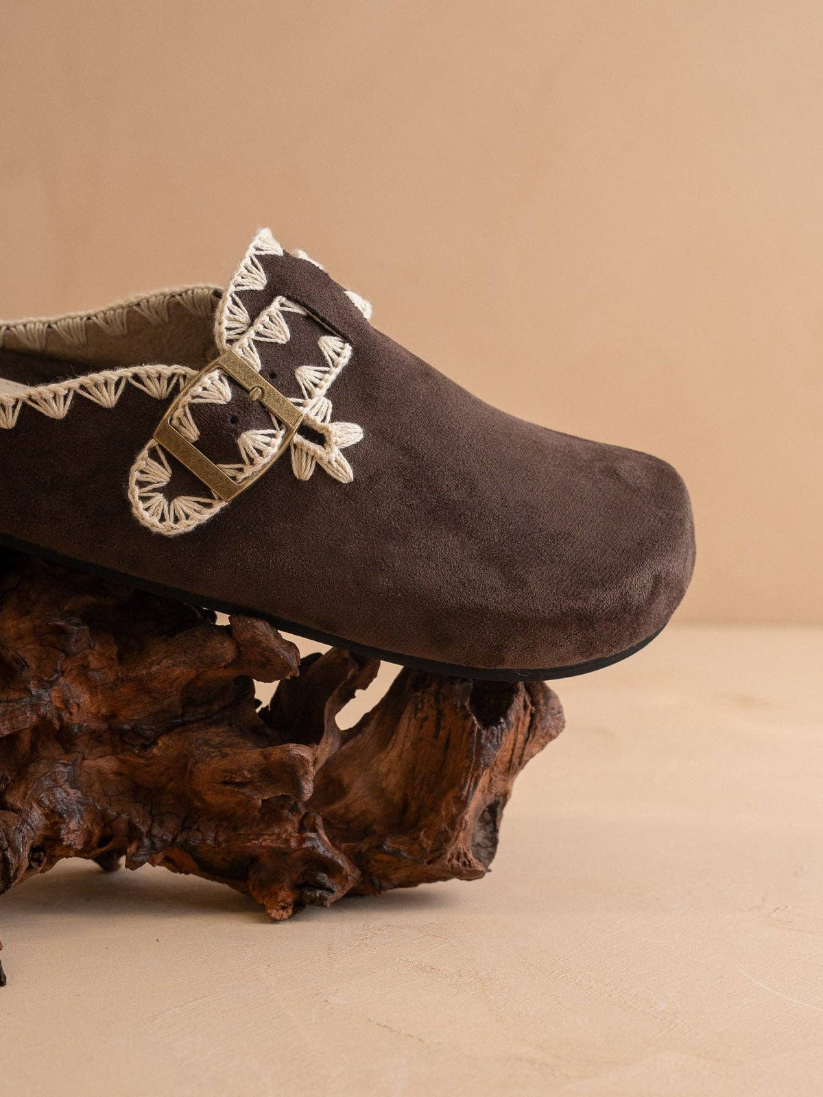 Coffee Tweed Buckle Mule