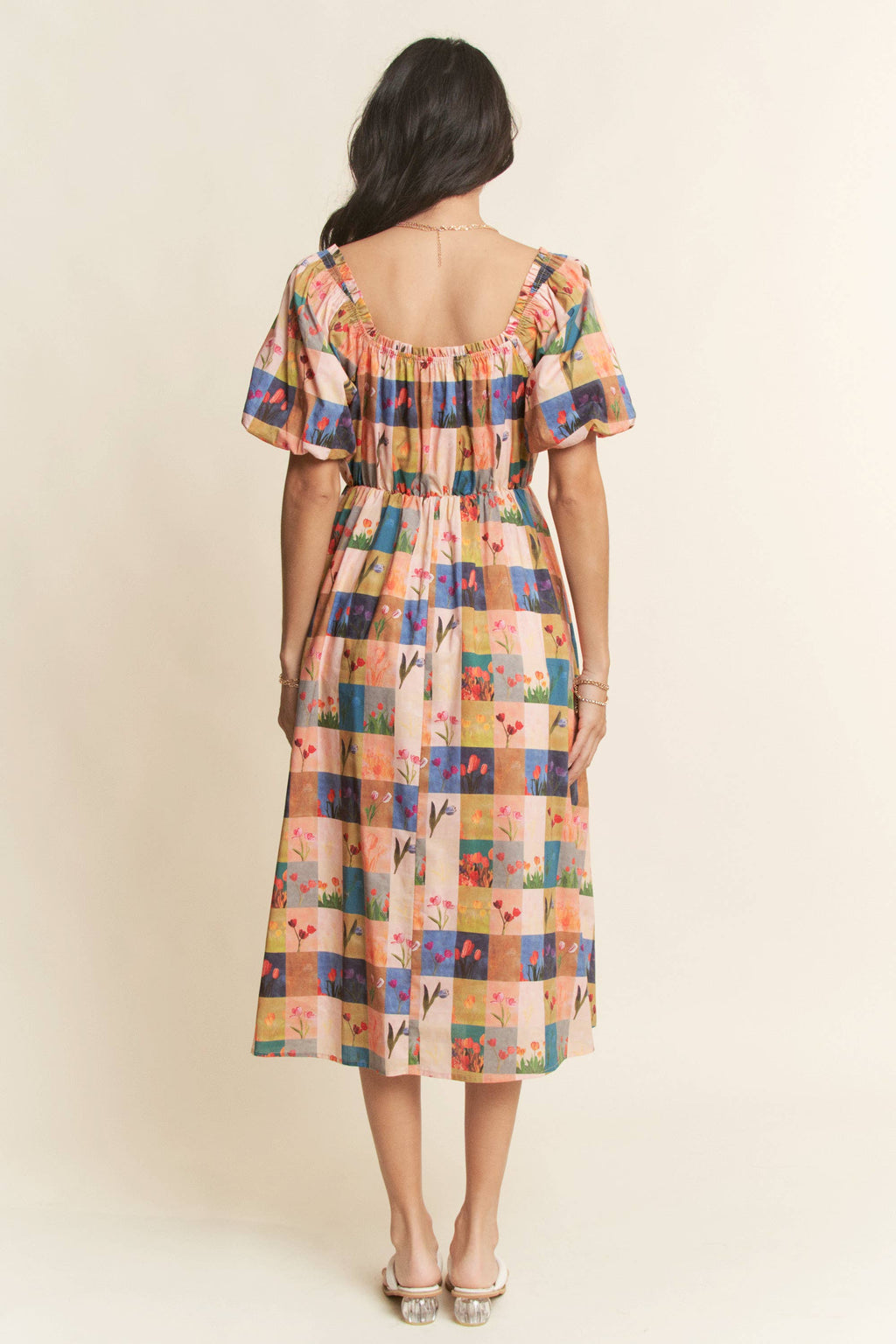 Checker Floral Midi Dress