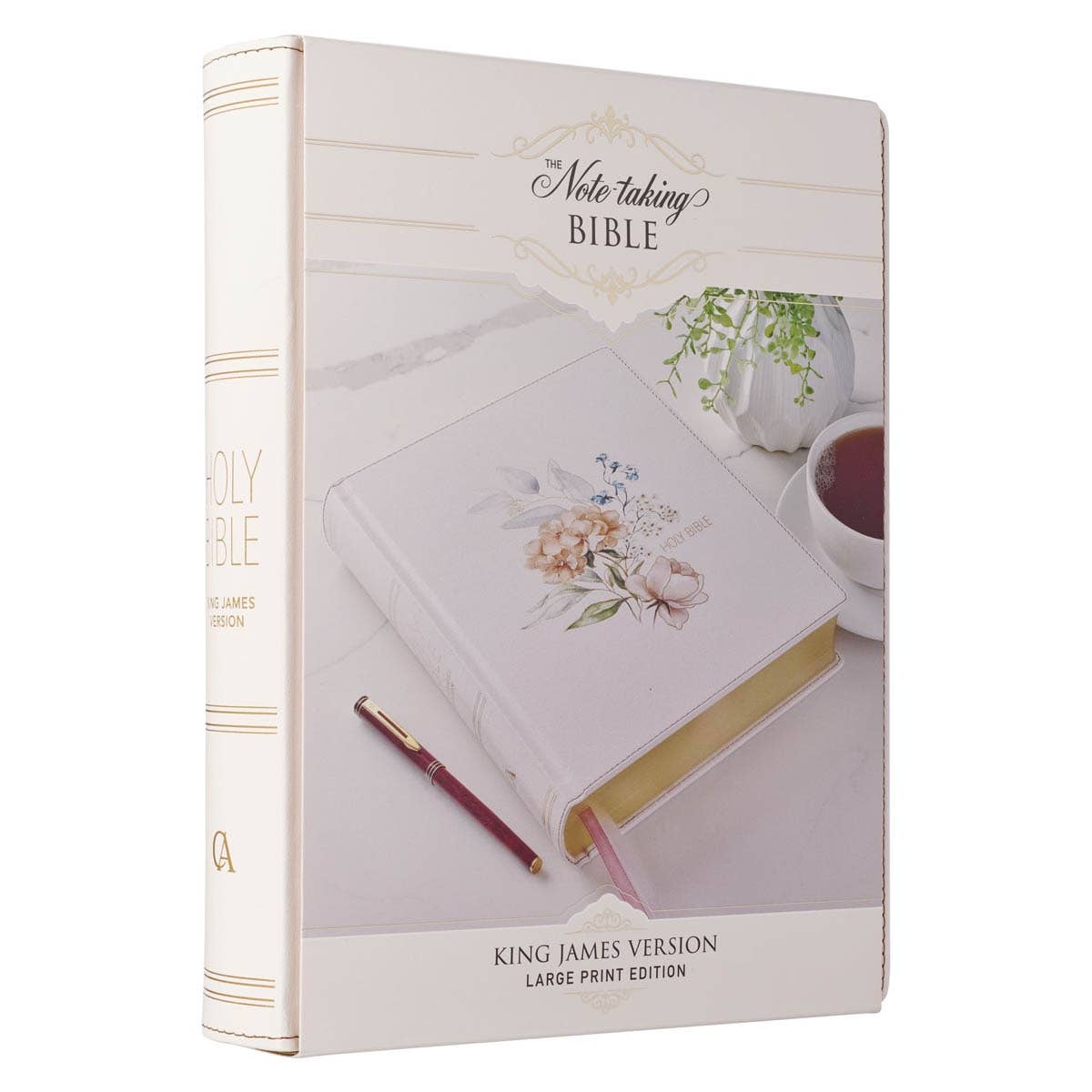 KJV Large Print Note-Taking Bible – White Floral Faux Leather