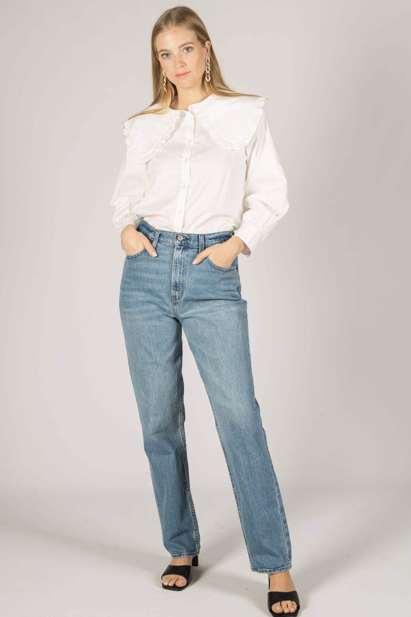 Poplin Collar Button Up Blouse