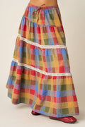 Multicolor Plaid Tiered Maxi Skirt