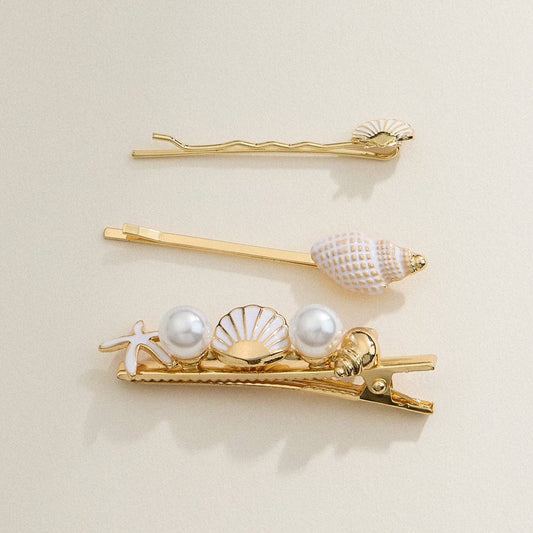 Coastal Pearl and Shell Hair Clip Set