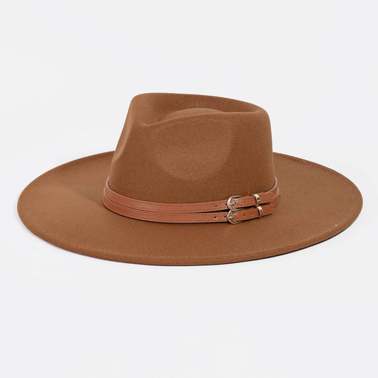 Double Belt Strap Fedora Hat