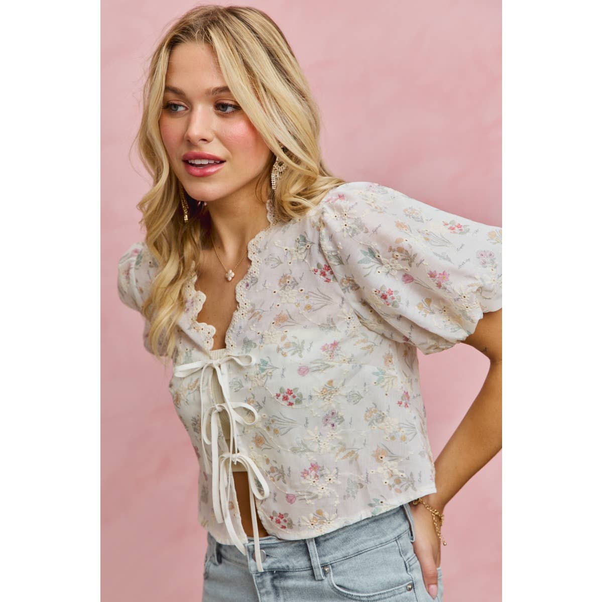 Meadow Bloom Tie Front Top