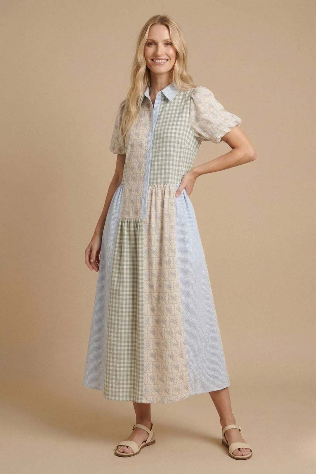 Meadow Patchwork Midi Dress