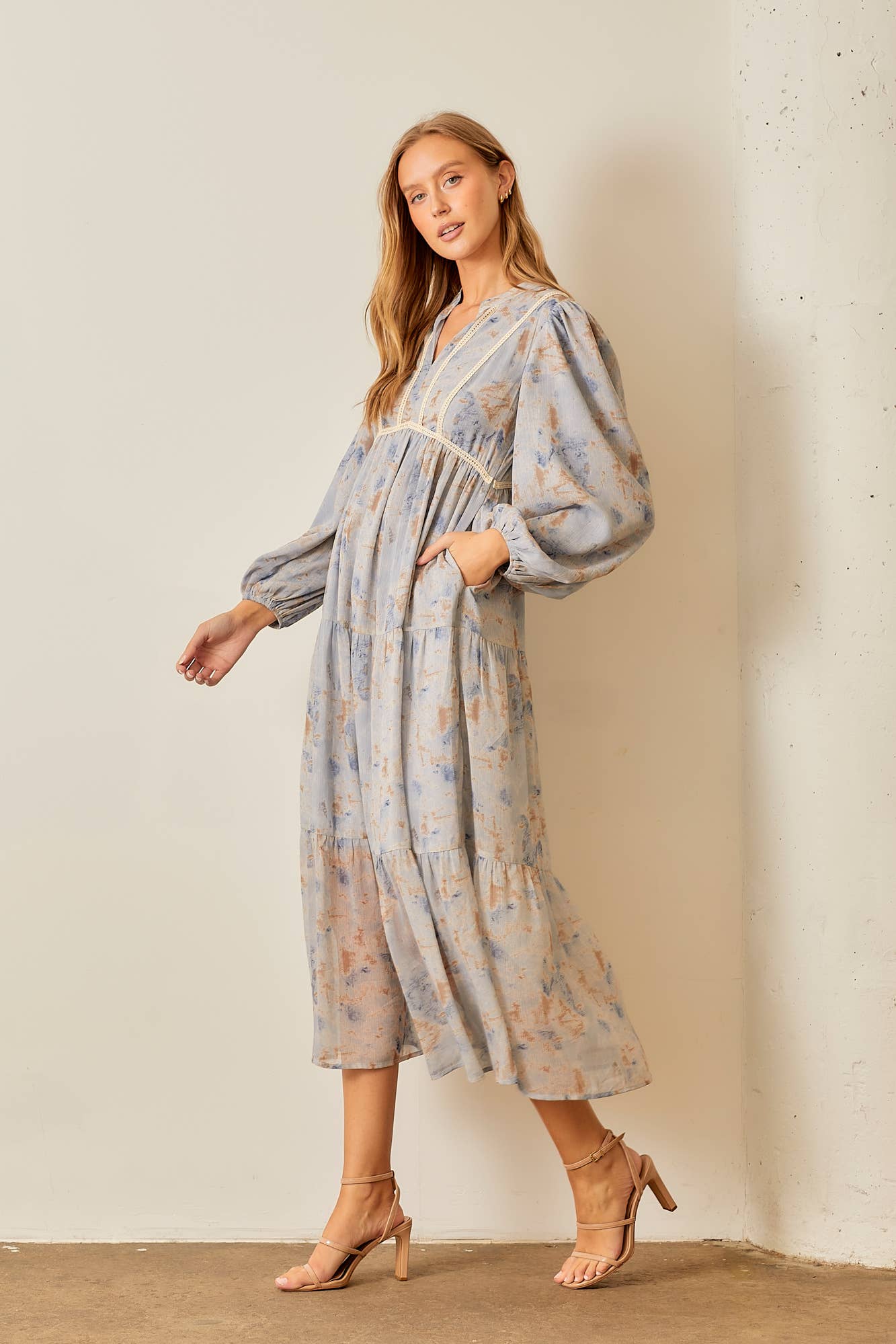 Charlie Lace Trim Long Sleeve Maxi Dress