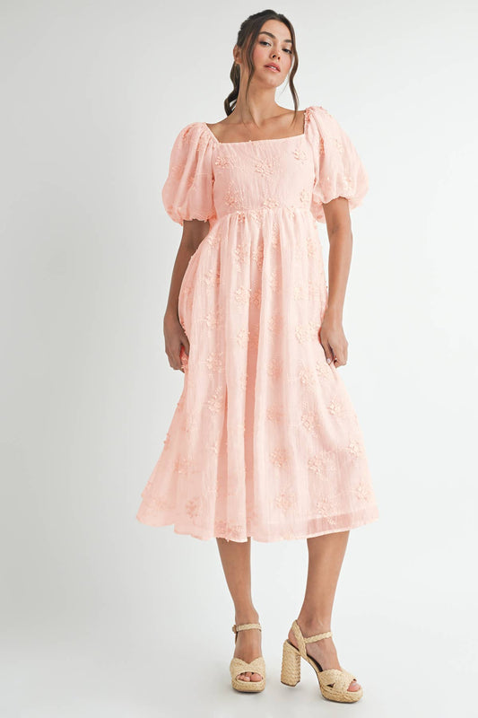 Ashley Embroidered Short Sleeve Midi Dress