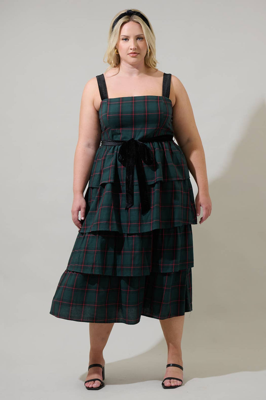Brook Plaid Tiered Midi Dress