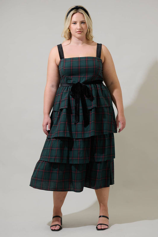 Brook Plaid Tiered Midi Dress