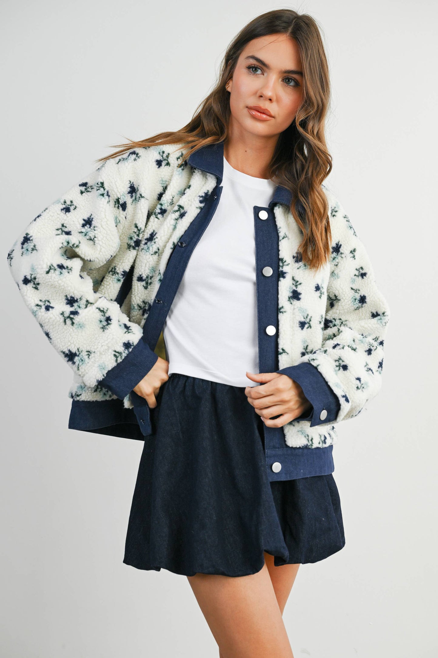 Floral Collared Button-Down Jacket