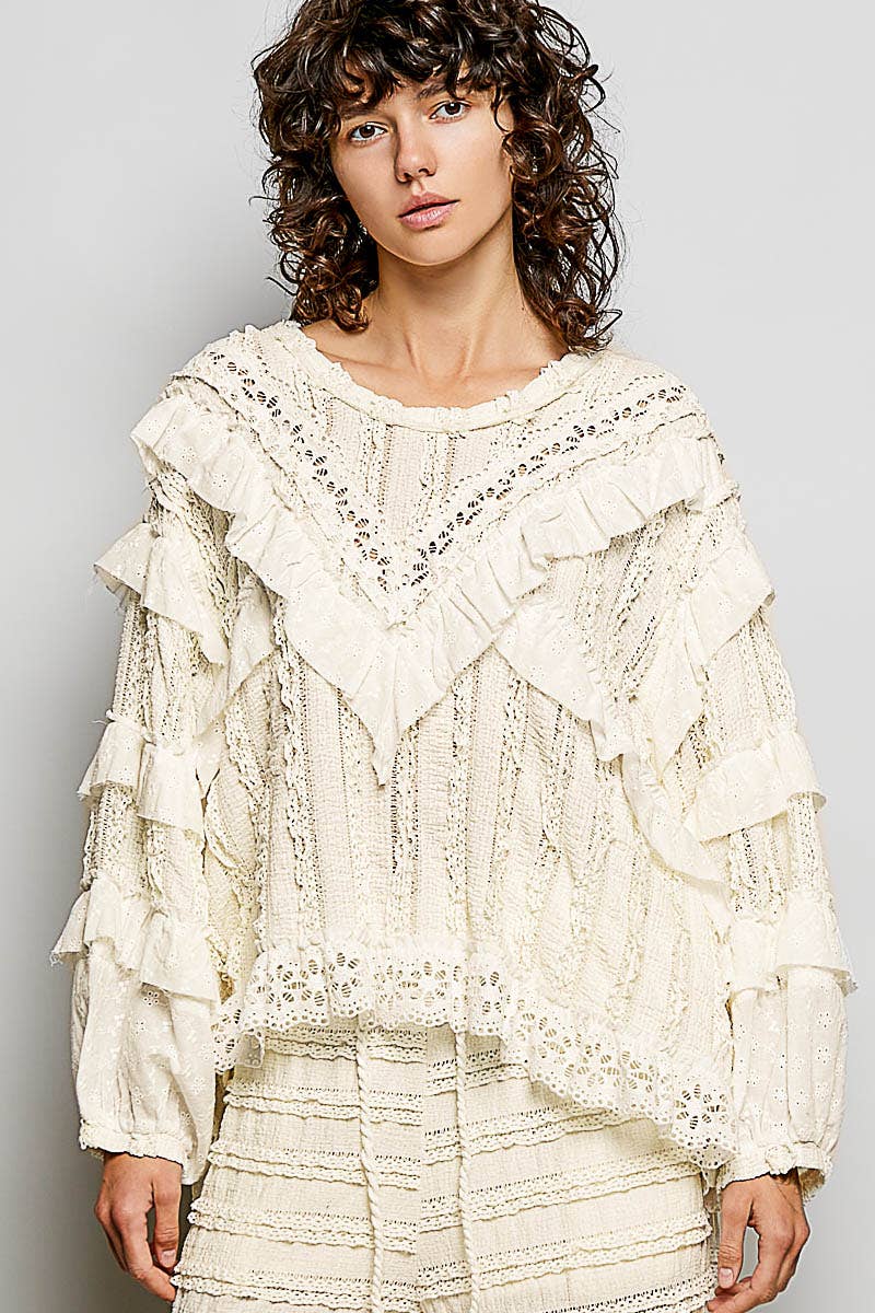 Eyelet Ruffle Knit Top