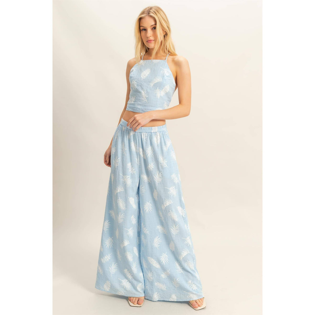 Tropical Leaf Wide Leg Pant