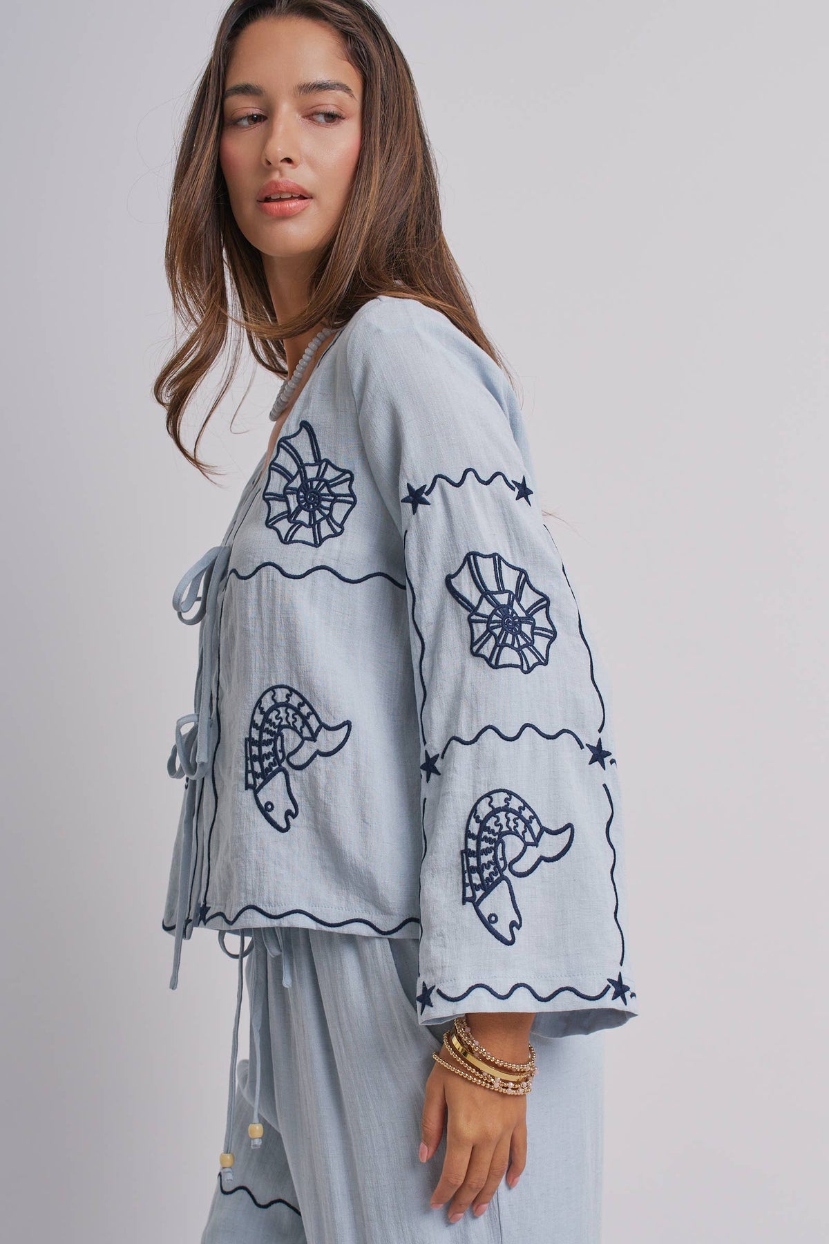 Shell Embroidered Tie Top