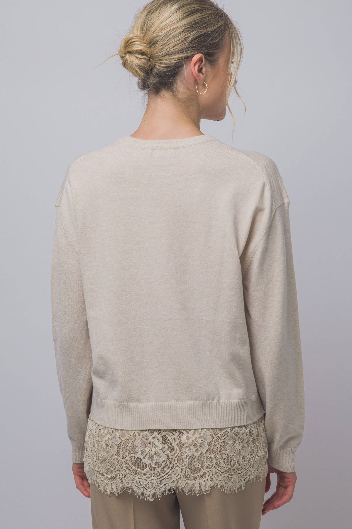 Lace Hem V-Neck Sweater
