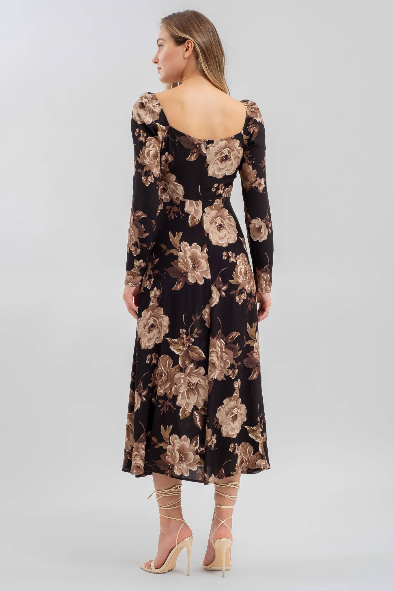 Fae Floral Square Neck Long Sleeve Midi Dress