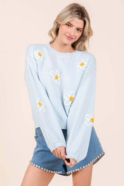 Floral Embroidered Knit Sweater