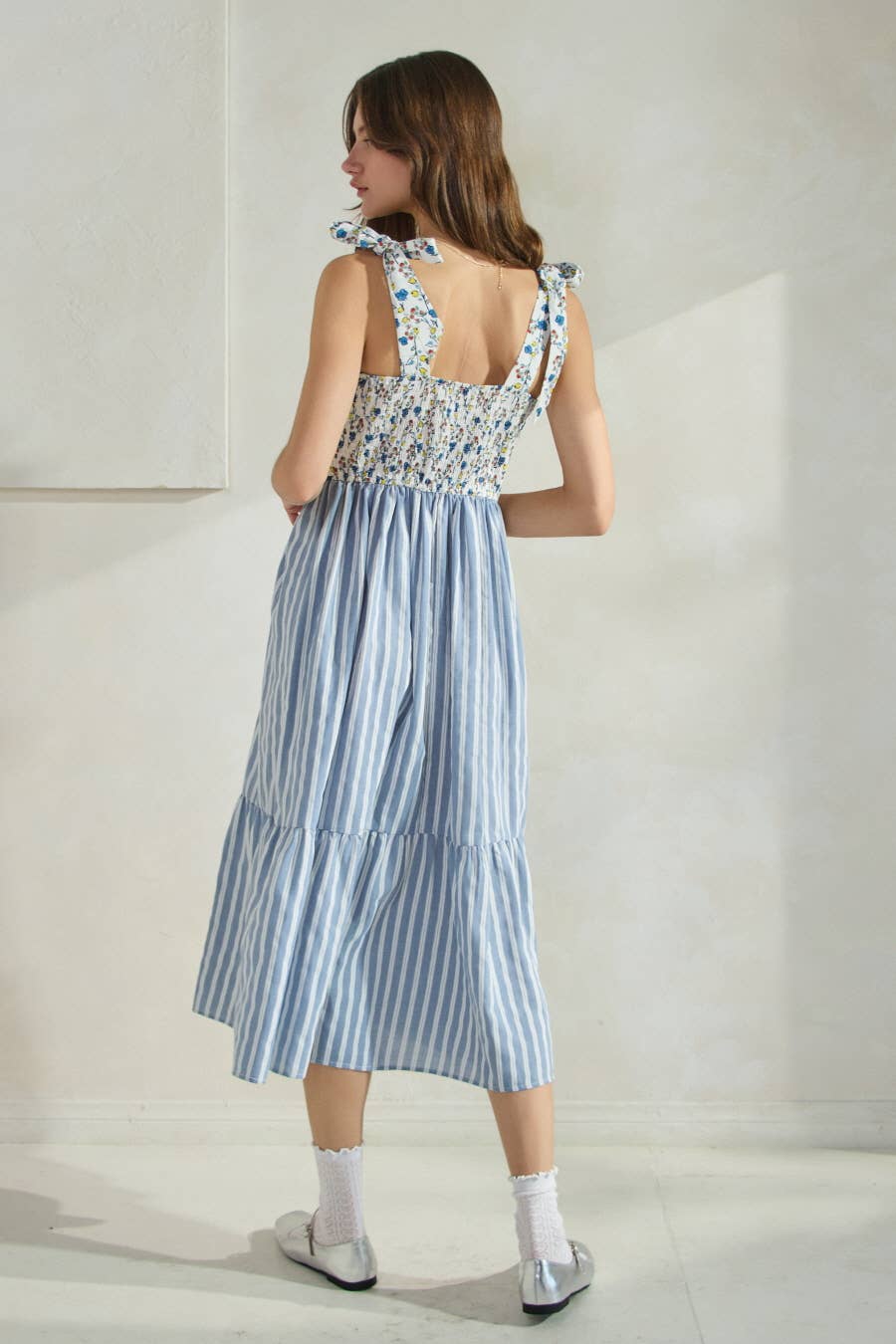 Elara Floral Stripe Midi Dress
