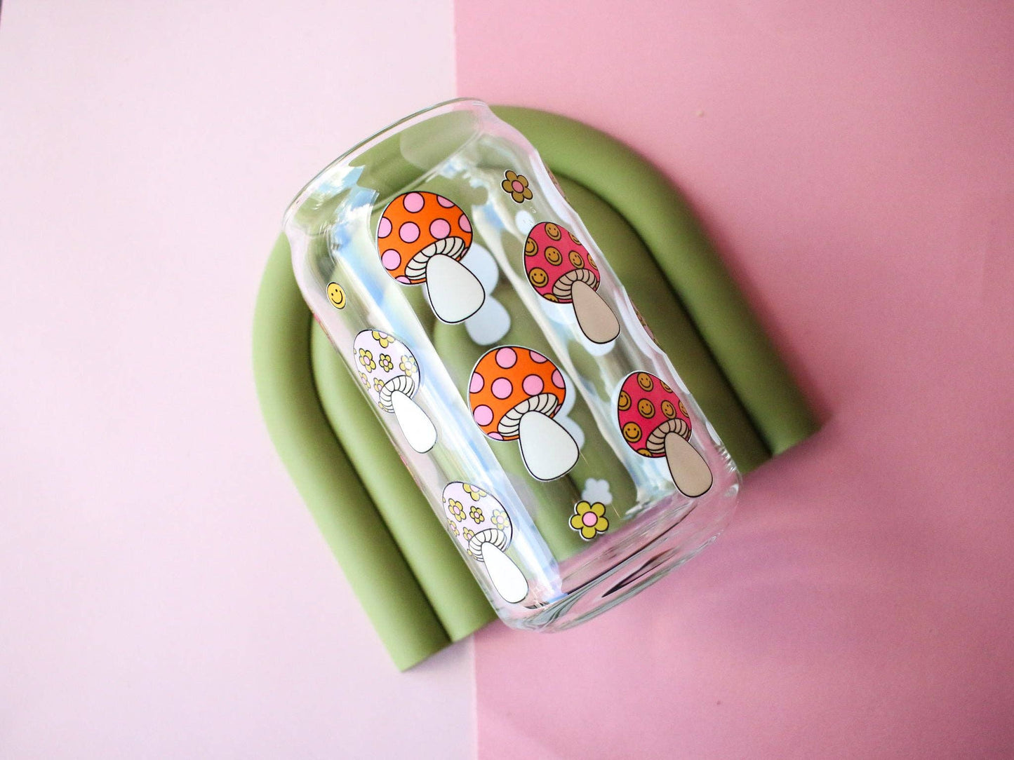 Retro Mushrooms Glass Cup