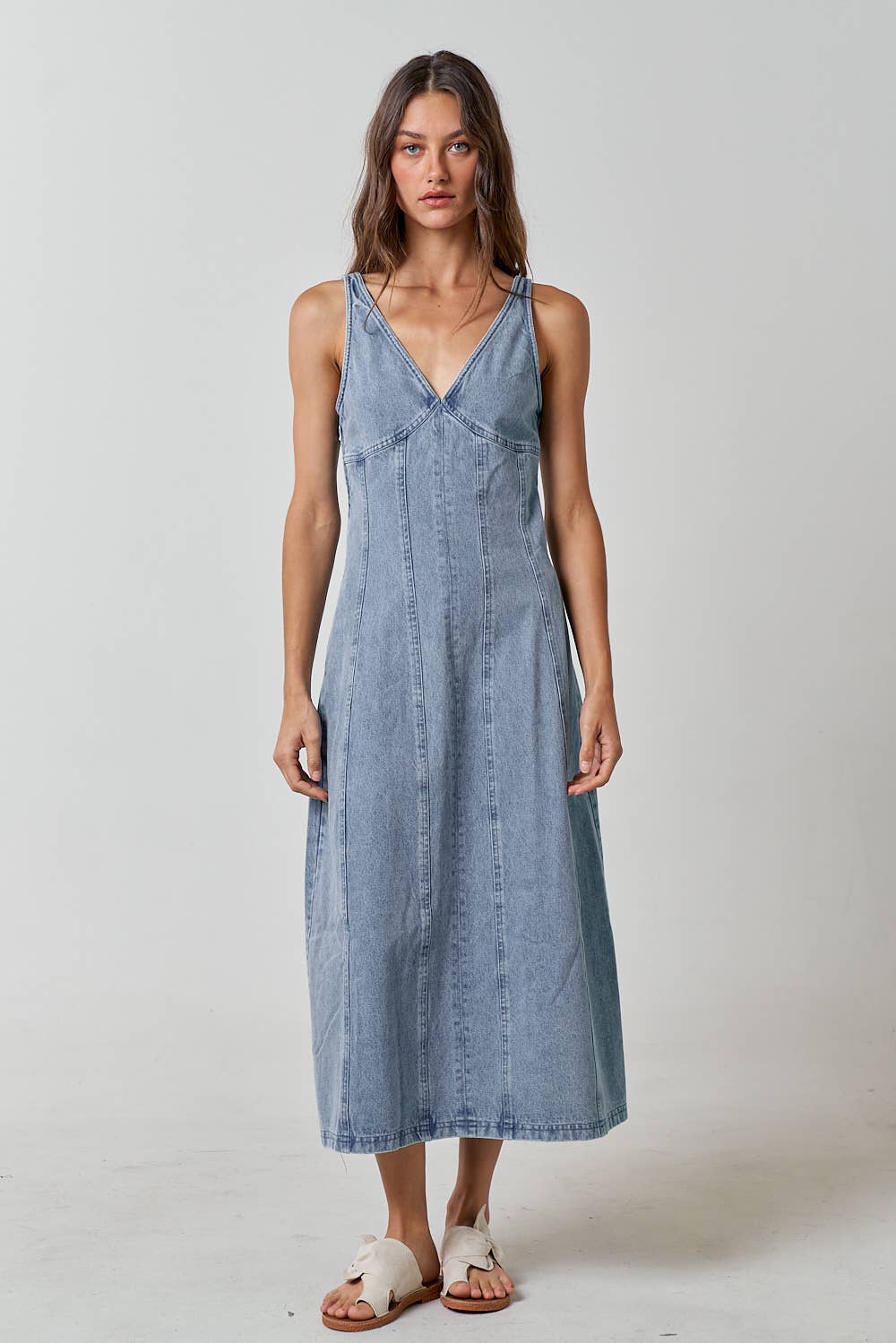 Tara V-Neck Denim Sleeveless Maxi