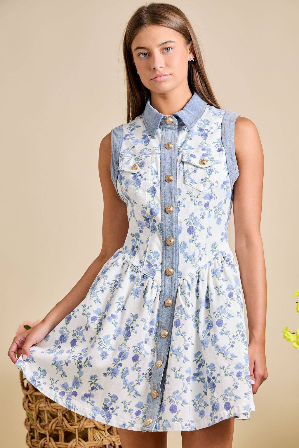 Seaside Bloom Denim Dress