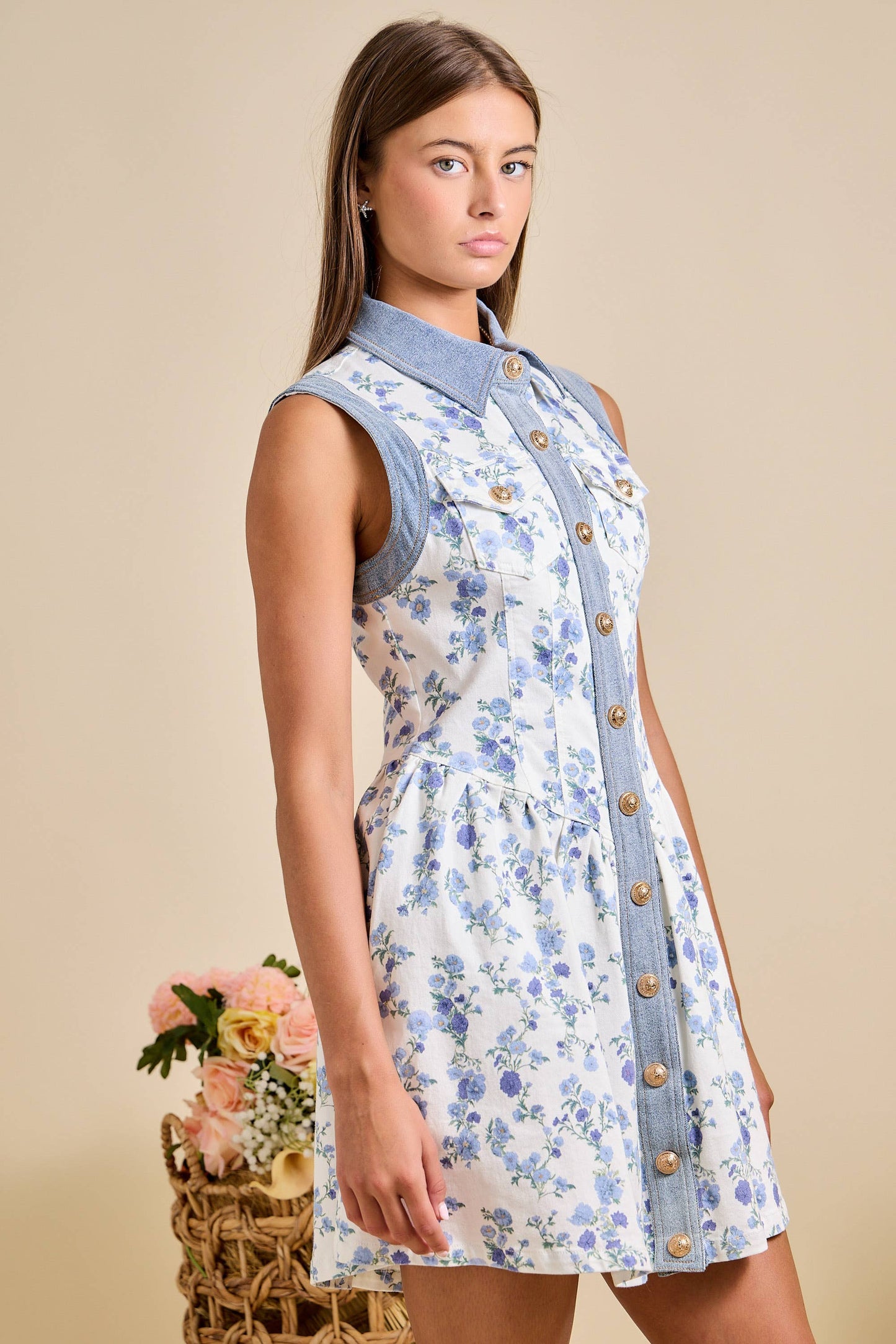 Seaside Bloom Denim Dress