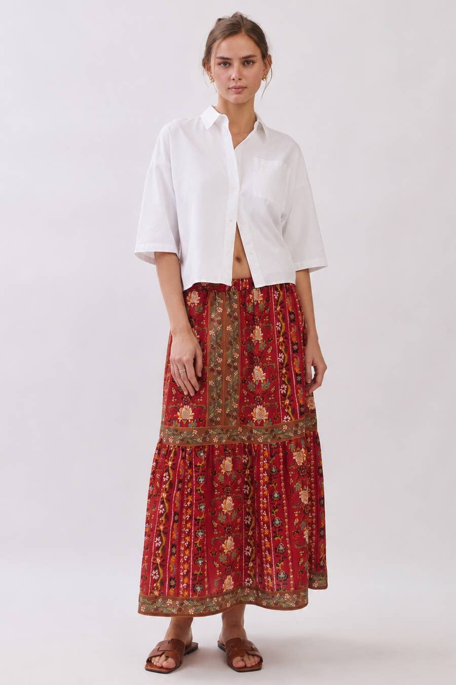 Floral Print Tiered Maxi Skirt