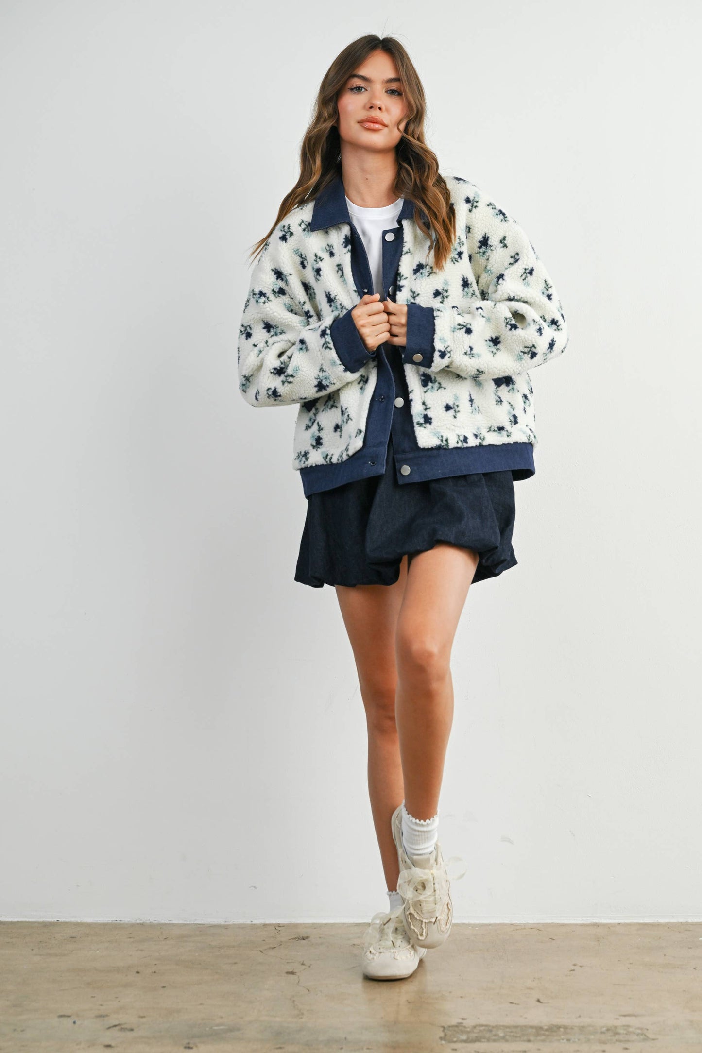 Floral Collared Button-Down Jacket