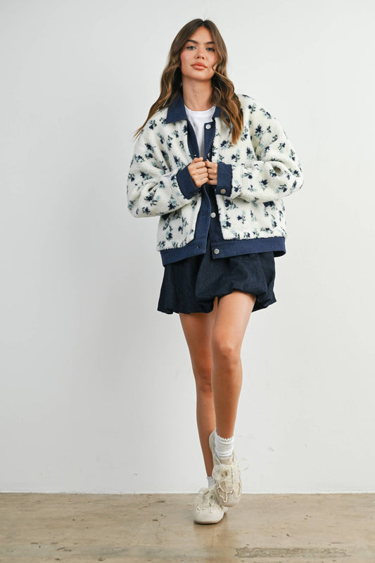 Floral Collared Button-Down Jacket
