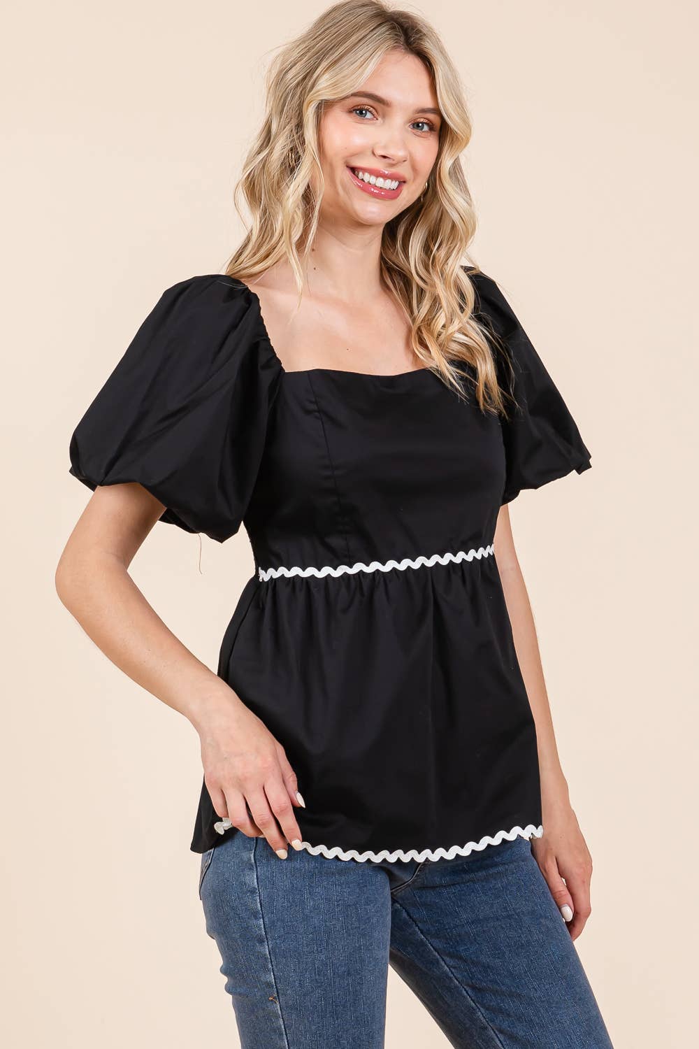 Wavy Piping Detailed Babydoll Top