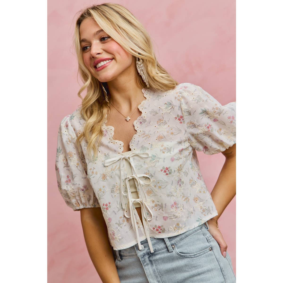 Meadow Bloom Tie Front Top