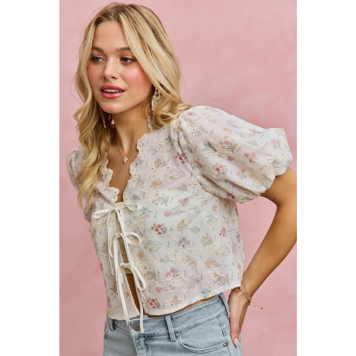 Meadow Bloom Tie Front Top