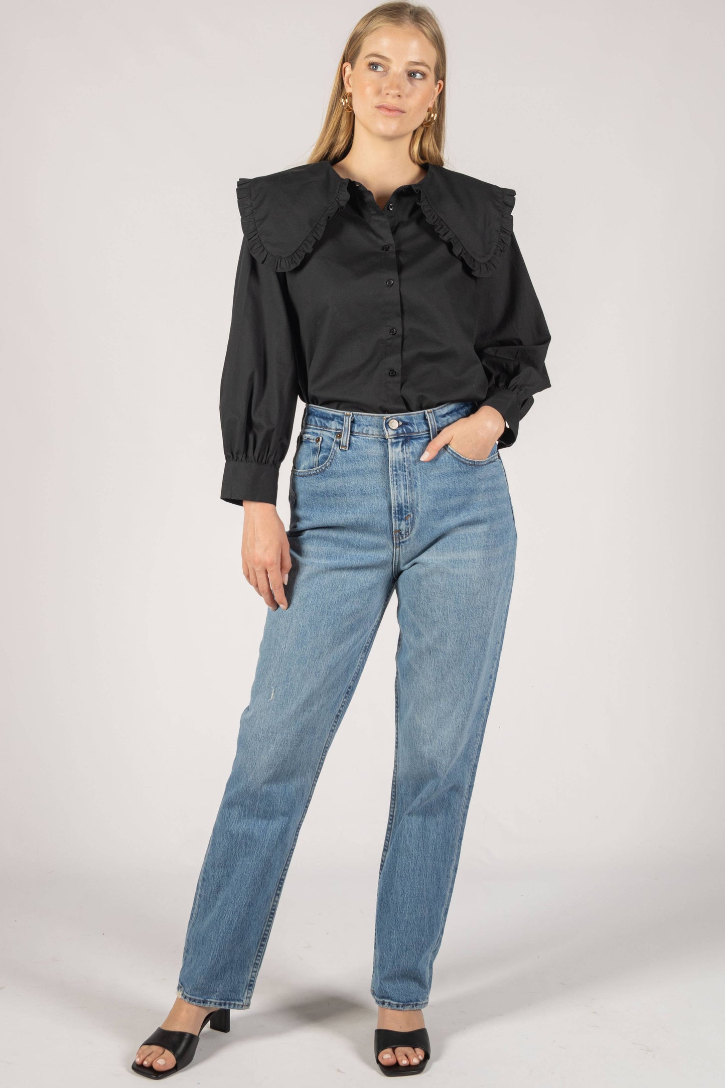 Poplin Collar Button Up Blouse
