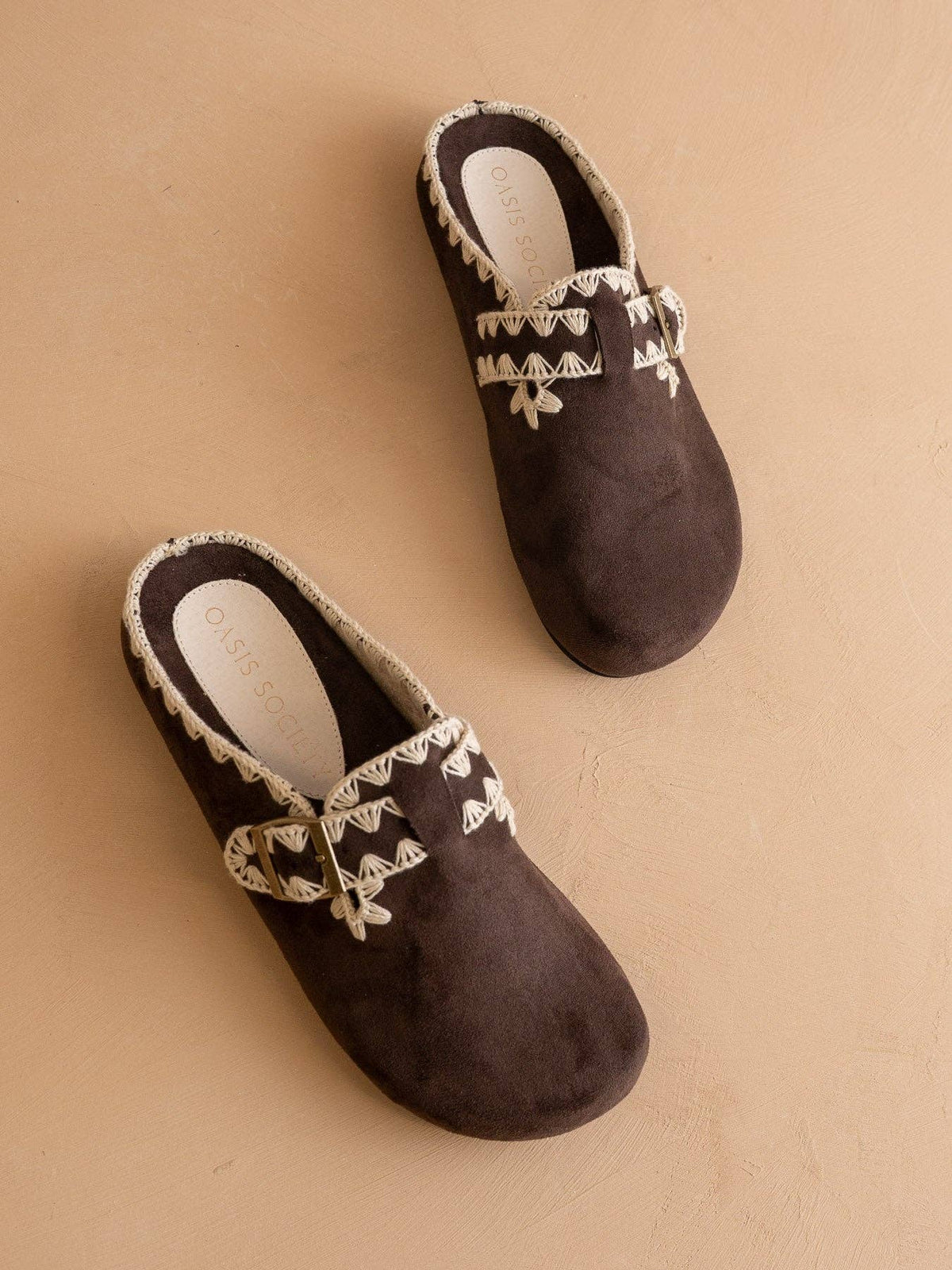 Coffee Tweed Buckle Mule