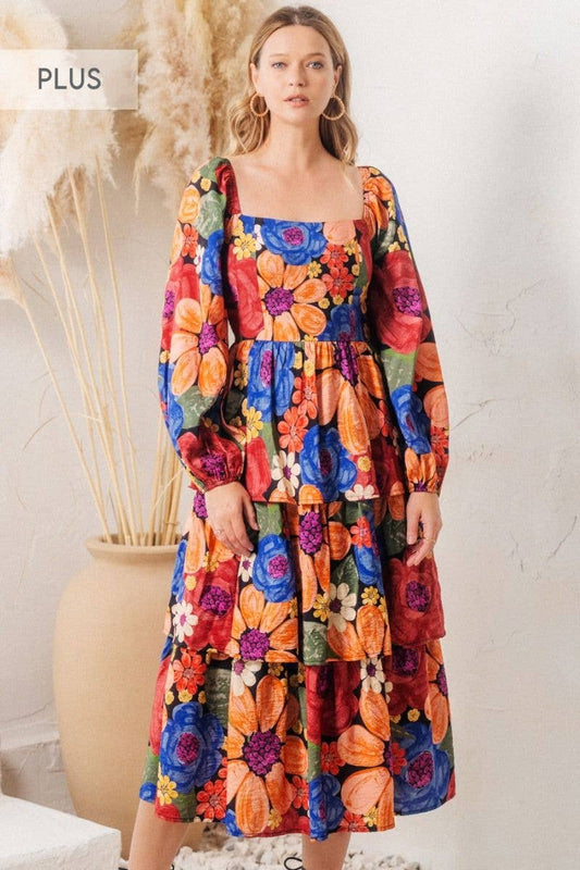 Penelope Floral Ruffle Midi Dress